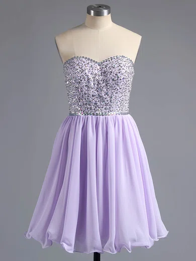 A-line Sweetheart Chiffon Short/Mini Beading Short Prom Dresses #Milly02042389