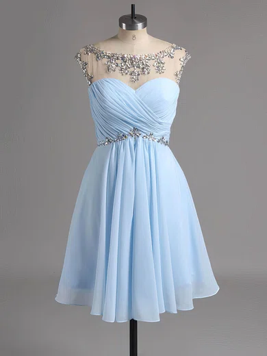 A-line Scoop Neck Chiffon Short/Mini Ruffles Short Prom Dresses #Milly02042461