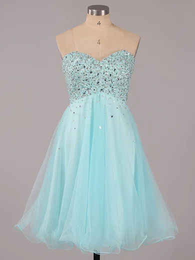 A-line Sweetheart Tulle Short/Mini Ruffles Short Prom Dresses #Milly02051314