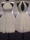 A-line High Neck Tulle Short/Mini Sashes / Ribbons Homecoming Dresses #Milly020102515