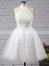 A-line High Neck Tulle Short/Mini Sashes / Ribbons Homecoming Dresses #Milly020102515