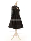 Elegant A-line Scoop Neck Lace Tulle Silk-like Satin Knee-length Long Sleeve Black Homecoming Dresses #Milly020102516