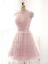 A-line Scoop Neck Tulle Short/Mini Beading Prom Dresses #Milly020102518