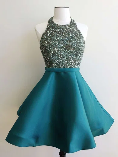 A-line Halter Backless Satin Prom Dresses With Beading #Milly020102519