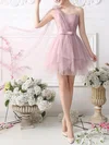 Ball Gown One Shoulder Tulle Short/Mini Homecoming Dresses With Sashes / Ribbons #Milly020102533