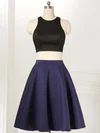 A-line Scoop Neck Satin Knee-length Ruffles New Style Two Piece Short Prom Dresses #Milly020102538