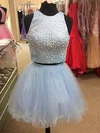 Princess Scoop Neck Satin Tulle Short/Mini Pearl Detailing Two Piece Homecoming Dresses #Milly020102539