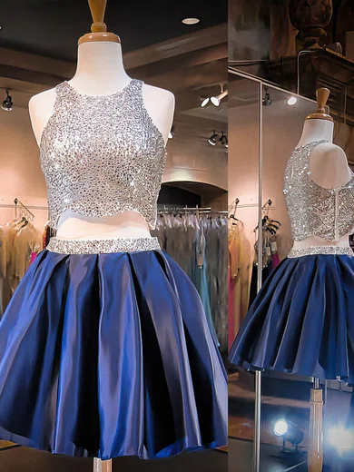 Ball Gown Scoop Neck Satin Two Piece Prom Dresses With Beading #Milly020102543