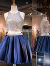 A-line Scoop Neck Satin Short/Mini Beading Short Prom Dresses #Milly020102543