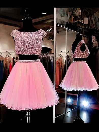 Princess Tulle Beading Scoop Pink Backless Short/Mini Homecoming Dress Princess Tulle Beading Scoop Pink Backless Short/Mini Homecoming Dress