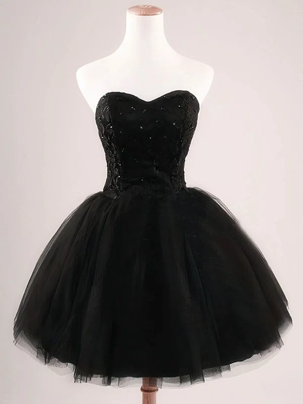 Ball Gown Sweetheart Tulle Short/Mini Sequins Simple Black Short Prom Dresses #Milly020102554