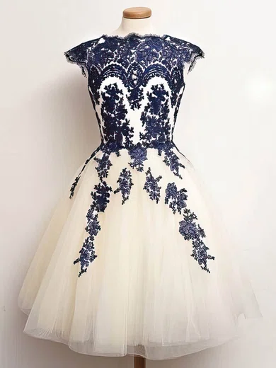 Ball Gown Scalloped Neck Tulle Prom Dresses With Appliques #Milly020102559