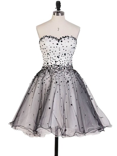 A-line Sweetheart Tulle Short/Mini Beading Short Prom Dresses #Milly020102560