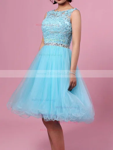 White Princess Tulle Beading Scoop Short/Mini Homecoming Dress