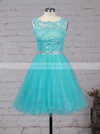 White Princess Tulle Beading Scoop Short/Mini Homecoming Dress