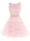 Sweet Princess Scoop Neck Tulle Short/Mini Beading Homecoming Dresses #Milly020102563