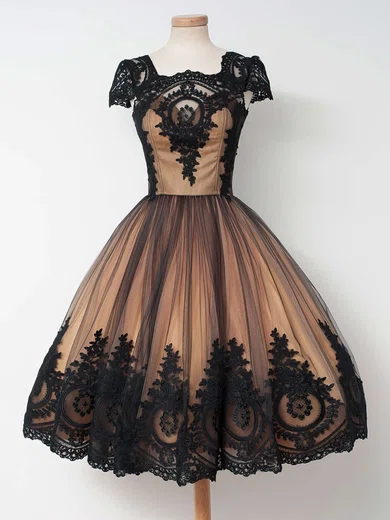 Ball Gown Square Neck Tulle Prom Dresses With Appliques #Milly020102564