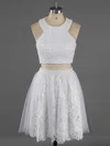 Newest Scoop Neck Two Pieces White Lace Crystal Detailing Short/Mini Short Prom Dresses #Milly020100649