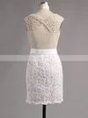 Open Back Sheath/Column Scoop Neck Lace Satin Short/Mini Pearl Detailing Homecoming Dresses #Milly020100669