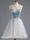A-line Sweetheart Tulle Crystal Detailing Short/Mini Sparkly Short Prom Dresses #Milly020100672