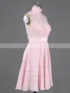 Pretty A-line High Neck Chiffon Short/Mini Appliques Lace Pink Homecoming Dresses #Milly020100684