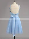 A-line Scoop Neck Lace Tulle Short/Mini Sashes / Ribbons Backless Sweet Homecoming Dresses #Milly020100826