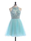 Short/Mini A-line Scoop Neck Tulle Beading Open Back Amazing Short Prom Dresses #Milly020100862
