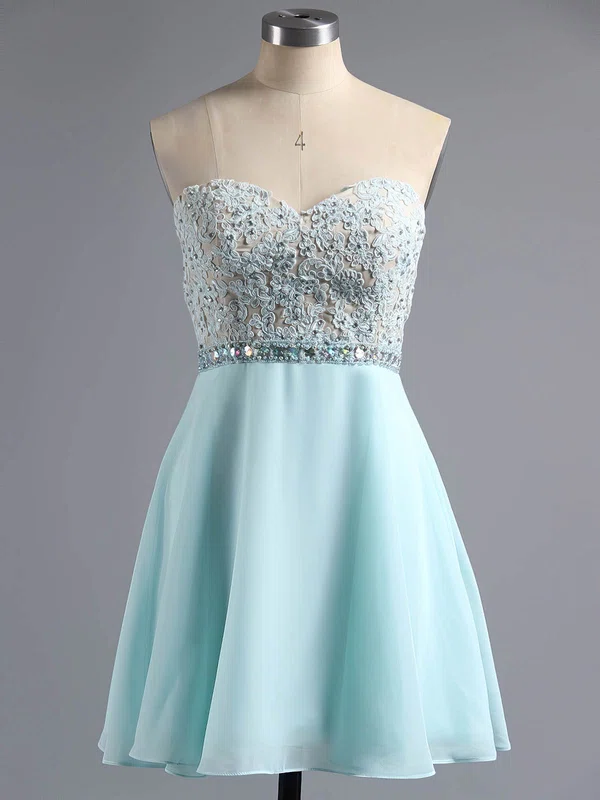 School A-line Sweetheart Chiffon Appliques Lace Short/Mini Short Prom Dresses #Milly020100883