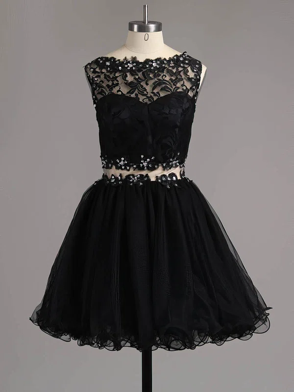 Black A-line Scoop Neck Lace Tulle Beading Custom Short/Mini Short Prom Dresses #Milly020101138