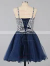 Beautiful A-line Sweetheart Tulle Short/Mini Beading Dark Navy Homecoming Dresses #Milly020101149
