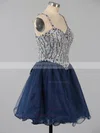Beautiful A-line Sweetheart Tulle Short/Mini Beading Dark Navy Homecoming Dresses #Milly020101149