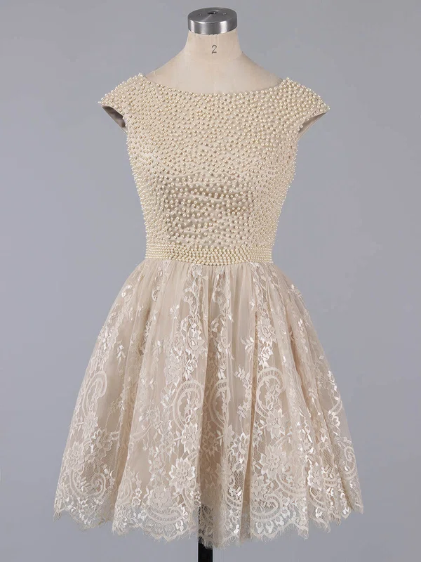 A-line Scoop Neck Lace Pearl Detailing Fabulous Short/Mini Homecoming Dresses #Milly020101436