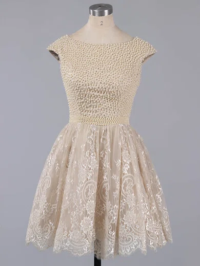 A-line Scoop Neck Lace Pearl Detailing Fabulous Short/Mini Short Prom Dresses #Milly020101436