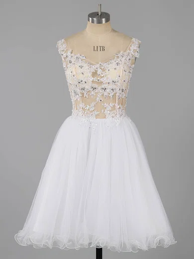 A-line V-neck Tulle Prom Dresses With Appliques #Milly020101466