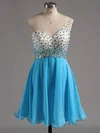 One Shoulder A-line Chiffon Short/Mini Beading Backless Discounted Short Prom Dresses #Milly020101759