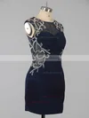 Dark Navy Sheath/Column Scoop Neck Silk-like Satin Short/Mini Beading Open Back Homecoming Dresses #Milly020101761
