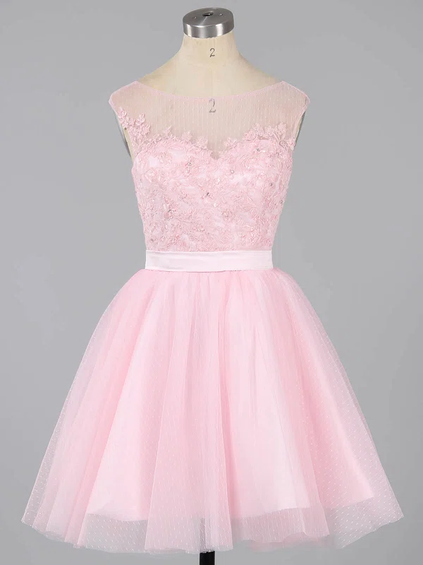 Girls A-line Scoop Neck Tulle Short/Mini Appliques Lace Homecoming Dresses #Milly020101913