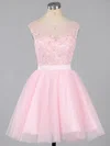 Girls A-line Scoop Neck Tulle Short/Mini Appliques Lace Short Prom Dresses #Milly020101913
