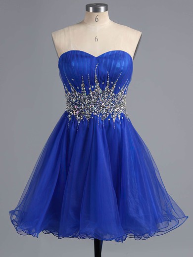 Famous A-line Sweetheart Tulle Short/Mini Crystal Detailing Royal Blue Short Prom Dresses #Milly020101916