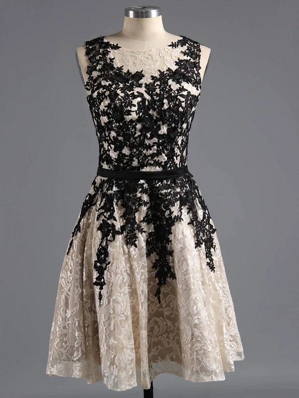 A-line Scoop Neck Lace with Sashes / Ribbons Graceful Short/Mini Homecoming Dresses #Milly020101917