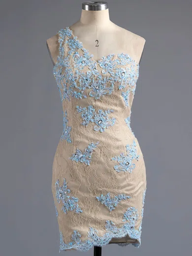 Sheath/Column One Shoulder Lace Short/Mini Appliques Lace Different Backless Short Prom Dresses #Milly020102346