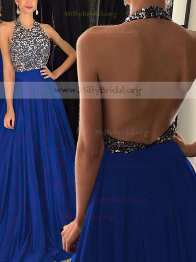 Royal blue 2024 halter prom dress