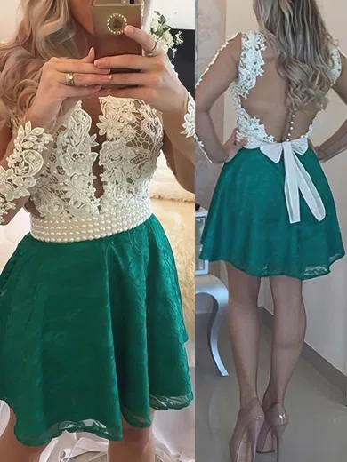 Green Long Sleeve Lace Homecoming Dresses #Milly020102457