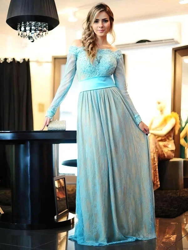 A-line Off-the-shoulder Lace Floor-length Appliques Lace Prom Dresses #Milly020102460
