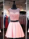 Pretty A-line Scoop Neck Satin Tulle Short/Mini Crystal Detailing Two Piece Short Prom Dresses #Milly020102480