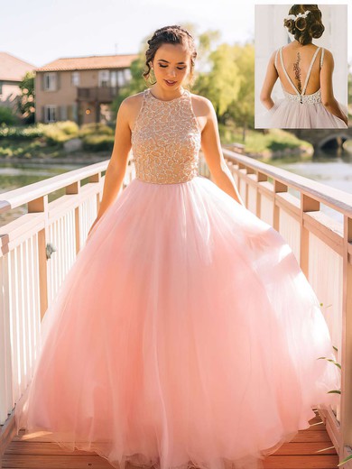 Ball Gown Scoop Neck Tulle Floor-length Beading Prom Dresses #Milly020102483