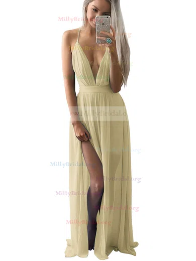 V-neck Champagne A-Line SplitFront Bridesmaid Dress V-neck Champagne A-Line SplitFront Bridesmaid Dress
