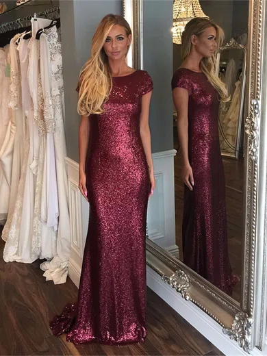 Sheath/Column Scoop Neck Sequined Sweep Train Prom Dresses #Milly020102573