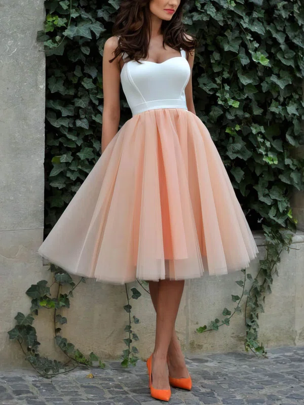 Classic A-line Sweetheart Tulle Tea-length Ruffles Prom Dresses #Milly020102578
