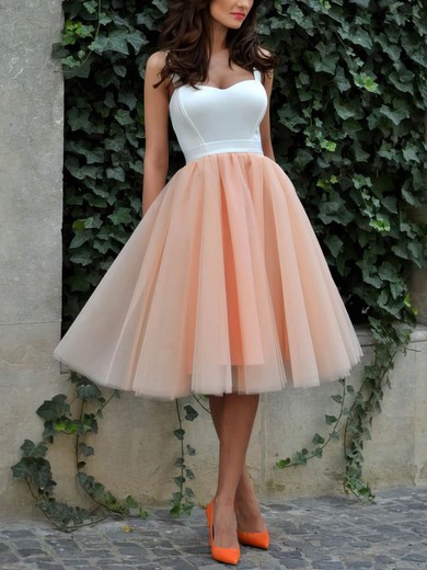 Classic A-line Sweetheart Tulle Tea-length Ruffles Short Prom Dresses #Milly020102578